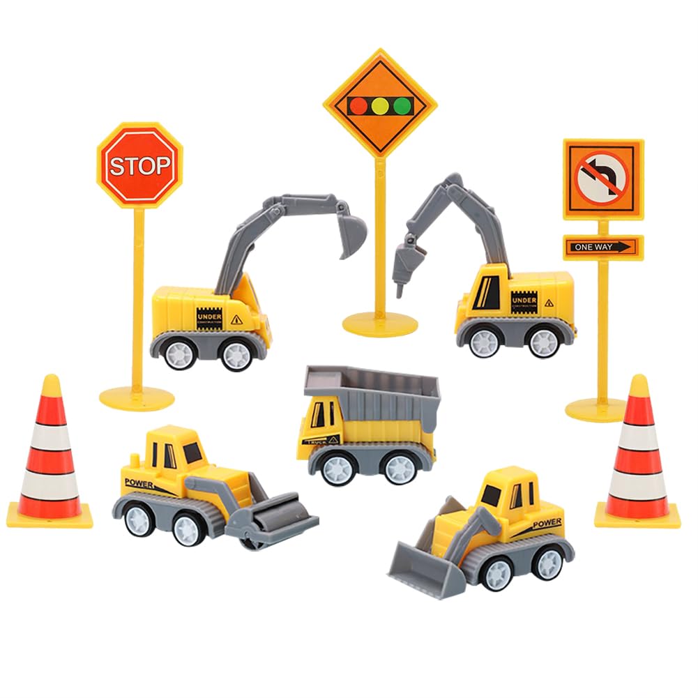 Wichtel Baustelle Set,Miniatur Puppenhaus Baustellenfahrzeuge Verkehrsschilder Zubehör,Bagger Traktor Kuchendeko,Technisches Fahrzeug Set,Wichtelbaustelle Wichtelzubehör für Tortendeko Wichteltür Deko