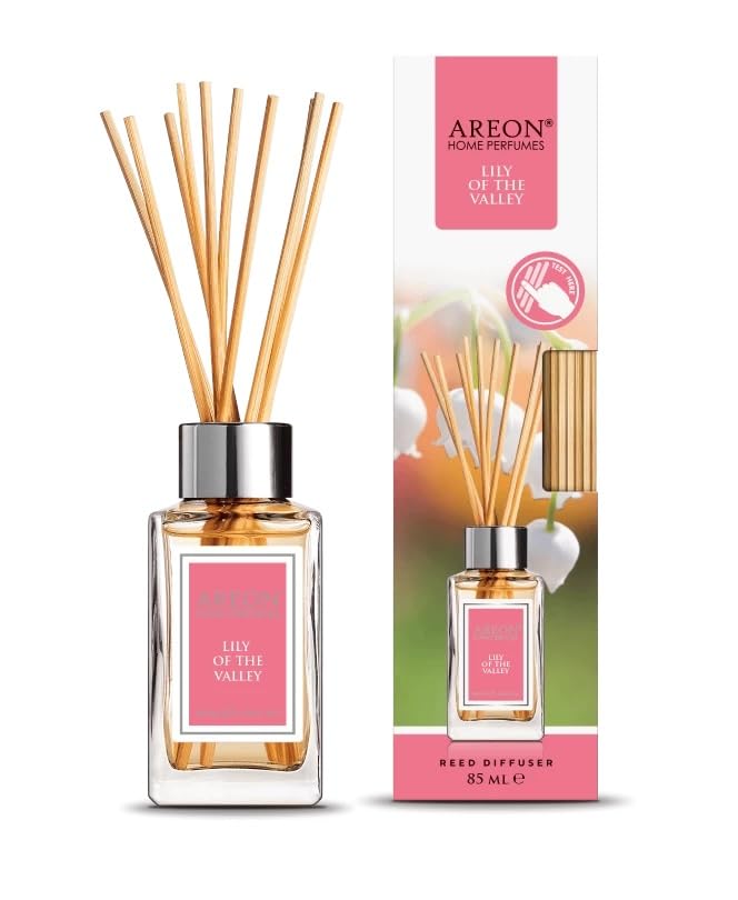 Areon Home Luxury Perfume Reed Diffuser + 10 Rattan Reeds, Lily of The Valley 85 ml