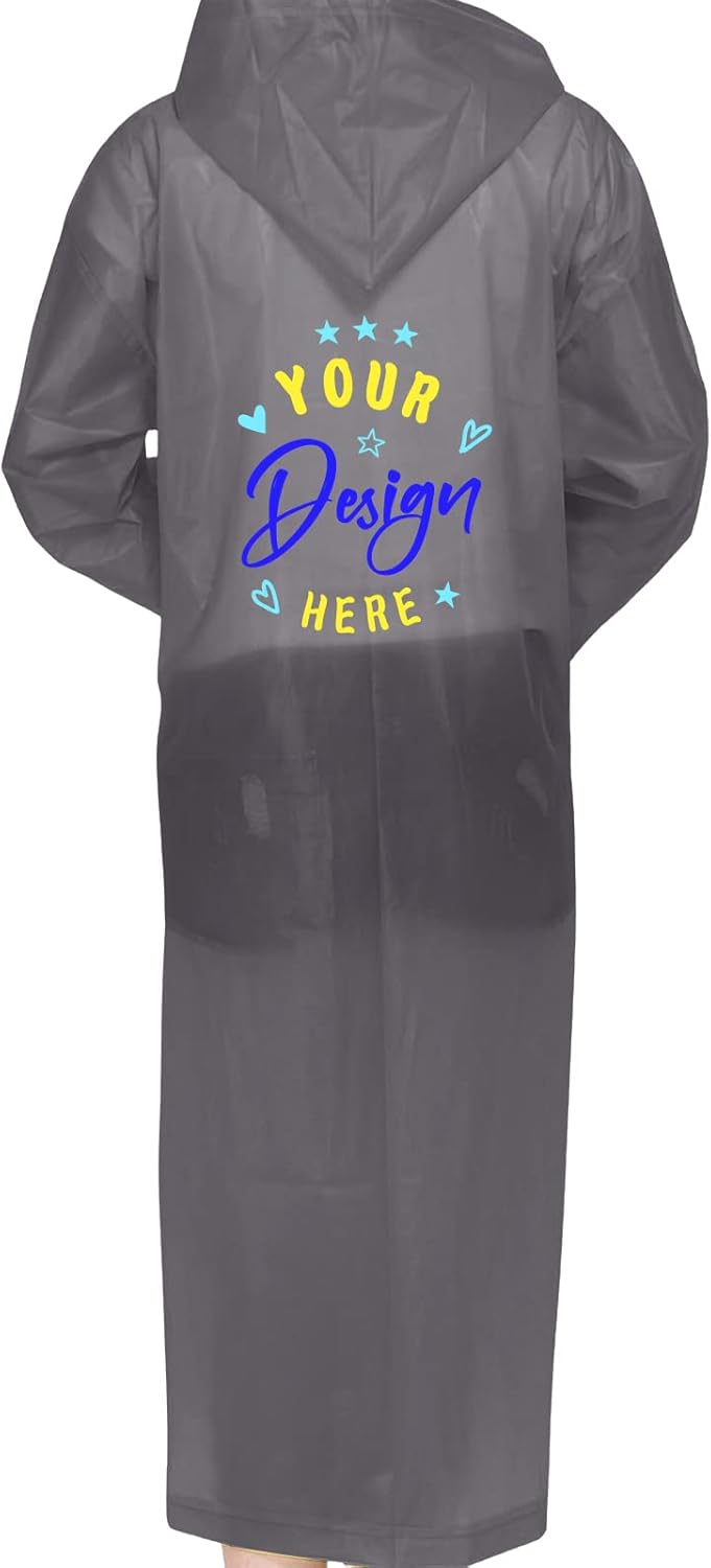 Personalized 10PS EVA Reusable Raincoat with Drawstring Hood, Color Imprint Adult Rain Jacket Poncho