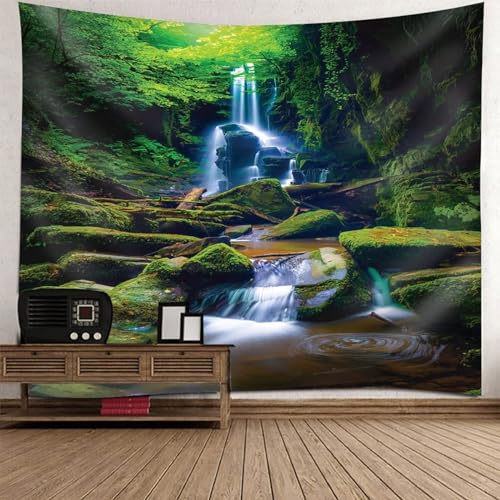 Tapisserie murale verte arbre cascade 150x150cm déco nature chambre