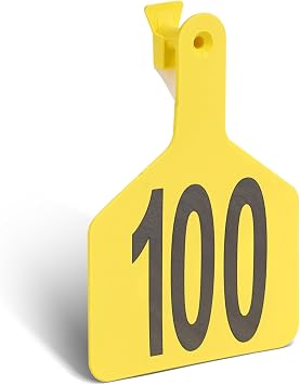Cattle Ear Tags Numbered 100 Pcs Large Cow Tags Yellow | Pre-Numbered 001-100, One-Piece, Fit, Not Easy To Fall Off, Easy Application, Durable, Fade-Resistant & Cold-Resistant