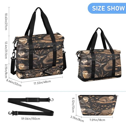 Otters Pattern Duffel Bag Lightweight Carry On Gym Bags for Travel and Weekends, Versatile Overnight Bag with Shoe Compartment3