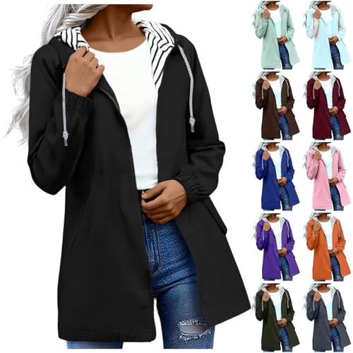 Hooded Raincoat Women Jackets Drawstring Zipper Rain Coats Hiking Cycling Windbreaker Lightweight Plus Size Waterproof Jackets Windproof Waterproof Jackets Ladies Sunscreen Jackets with Pockets