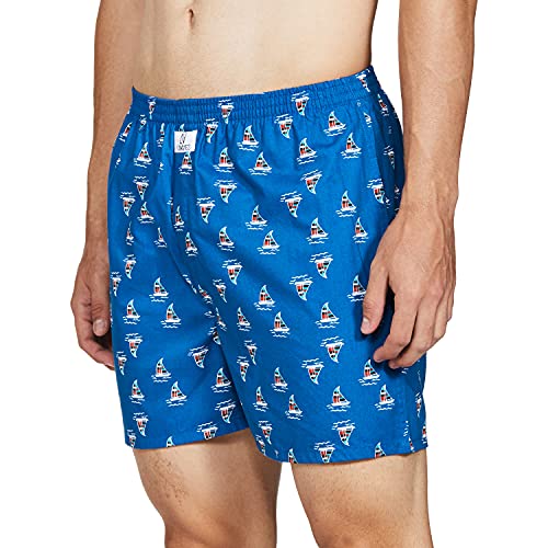 Image of Longies Pure Cotton Mens Boxers Pack of 3 Regular Shorts (LGBOXPO3V003 Carmine,Blue Sh,White3366 L)