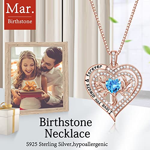Iefil Necklace Gifts For Women Girls, Sterling Silver Tree Of Life Birthstone Necklace Christmas Gifts For Women Valentines Day Anniversary Birthday Gifts For Her March Birthstone Blue Aquamarine Jewelry #TOP5