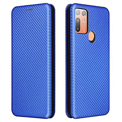Housse HTC Desire 20 Plus coque luxe en fibre de carbone PU bleu