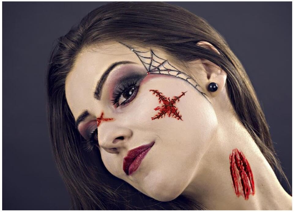 Miniatura 4 de Kit de sangre falsa Halloween tatuaje pegatinas herida gasa (Blood+Tatuaje S)