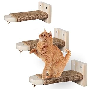 AntFort 3 Pack，Cat Climbing Stairs Shelf Wall Mounted, Cat Stairway with Sisal Rope Scratching for Cats Perch Platform, Cat Wall Solid Wood Furniture, Cat Wall Steps do not Need to be Assembled.
