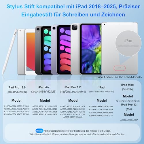 Stift für Apple iPad 2018-2025 mit Schnellladeleistung, Palm Rejection und Neigungssensitivität Pencil für ipad kompatibel mit i Pad 11/10/… – Ansicht 6