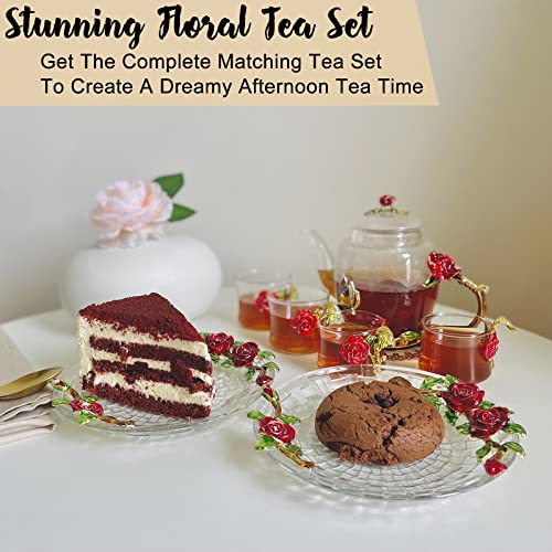 Dessert Plates With Gift Box, 6 Inch Round Clear Glass Plates, Christmas Dessert Plates With Red/Blue Flowers Design, Gifts For Girls Women Tea Party, Thanksgiving, Wedding, Birthday, Housewarming #TOP4