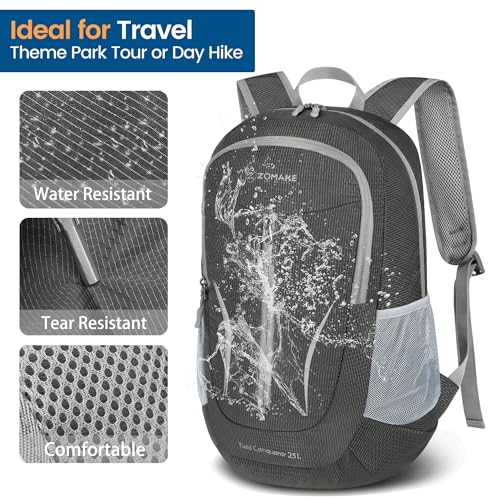 Image of ZOMAKE Ultra Lightweight Packable Backpack 25L, Foldable Hiking Backpacks Water Resistant Small Folding Daypack for Travel(Medium Grey)