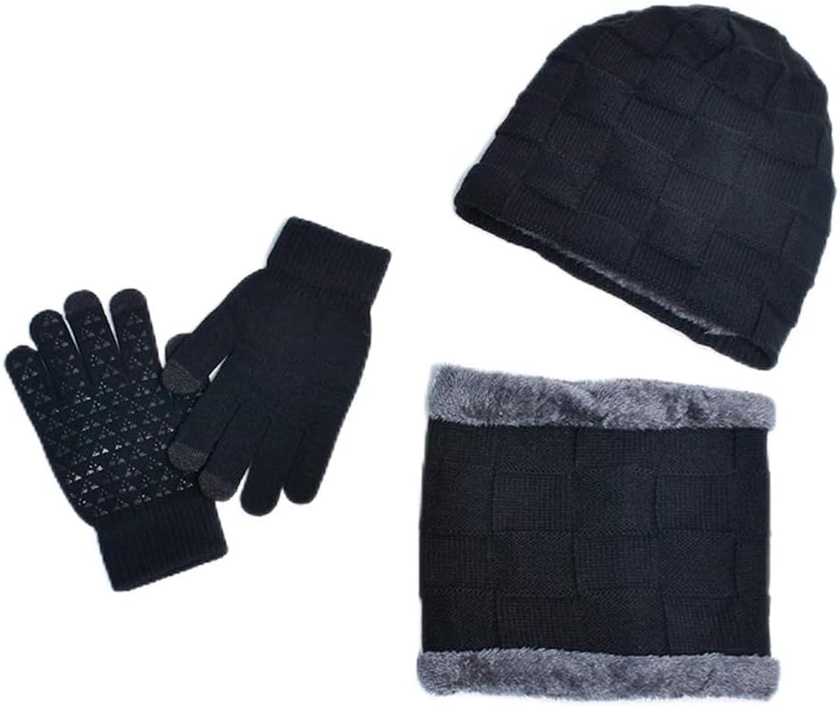 3Pcs Winter Hats Neck Warmer Scarf and Touch Screen Gloves Set for Kids