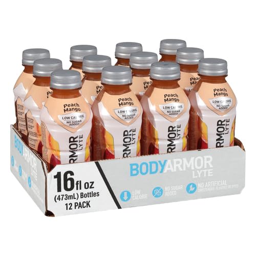Image of BODYARMOR LYTE,Peach Mango,Electrolyte Drink,20 Calories,16 Fl Oz Bottles,Coconut Water Sports Drink,Natural Flavor & B Vitamins,(Pack of 24)