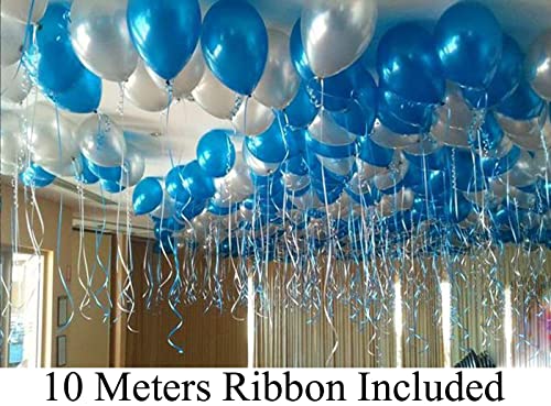 Image of AMFIN (Pack of 25) 10 inch Metallic Balloons Blue and Silver for Birthday Decoration, Decoration for Weddings, Engagement, Baby Shower, Anniversary Party, Theme Party - Blue & Silver