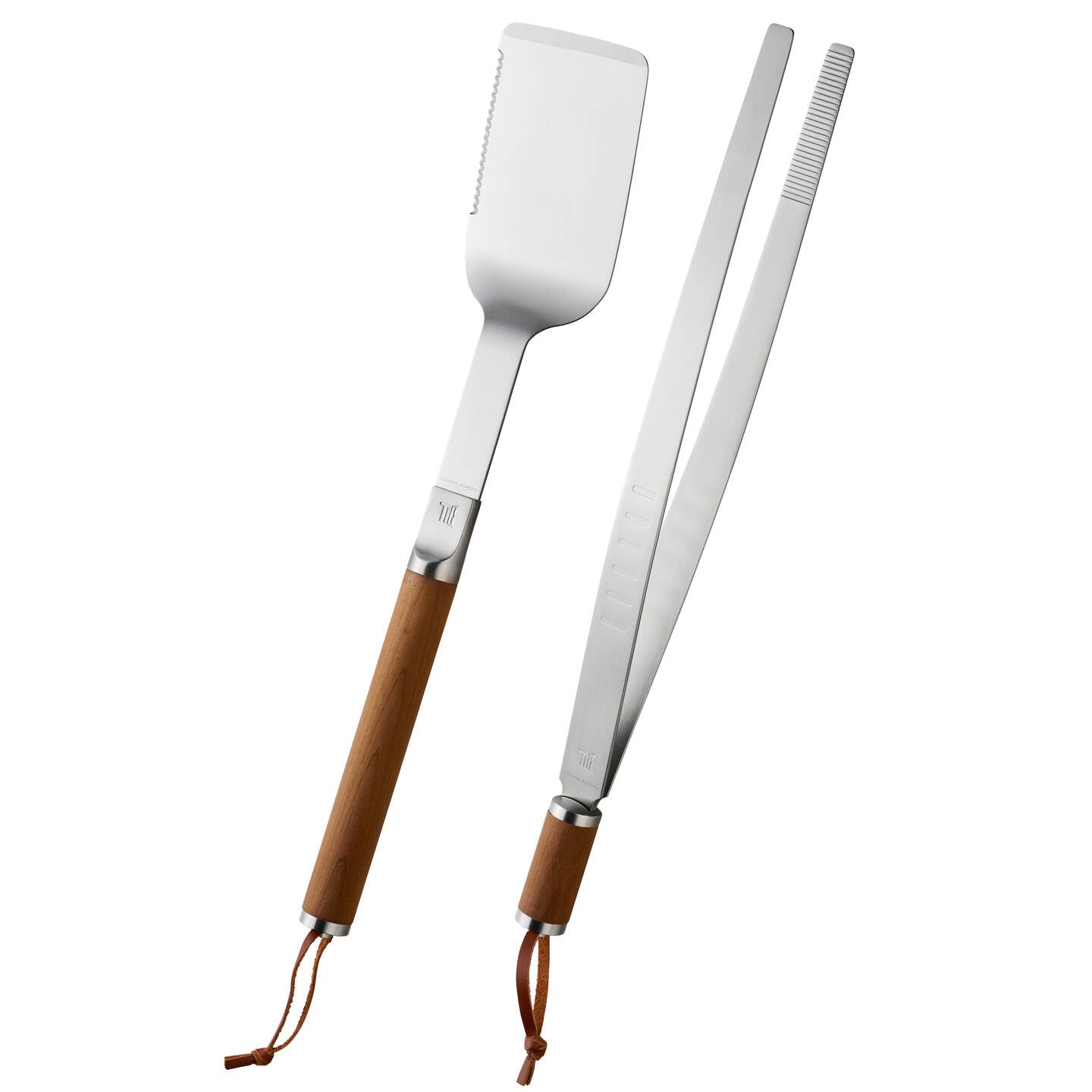 Fiskars Norden Grill Chef Grillbesteck, 2-teiliges Set, Spatel und Zange | Ideal für die Verwendung im Freien, Edelstahl/Birkenholz, 1066552