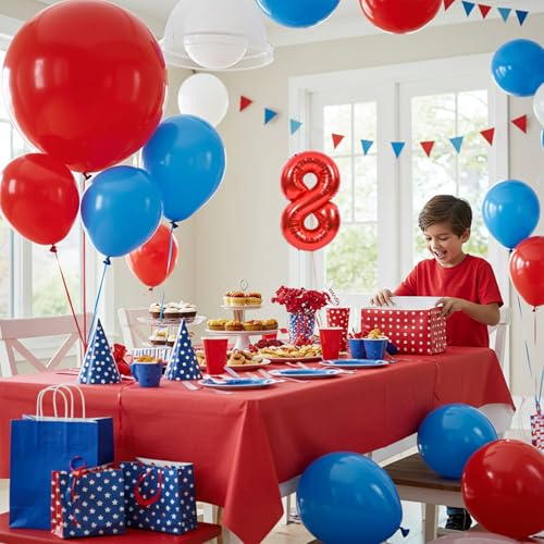 Image of TONIFUL Number Balloon 16 Inch 10 Pcs Red 0-9 Birthday Number Balloons | Small Custom Digital Mylar Foil Ballons for Birthday Halloween Graduation Anniversary 2027 New Year Eve Party Decorations