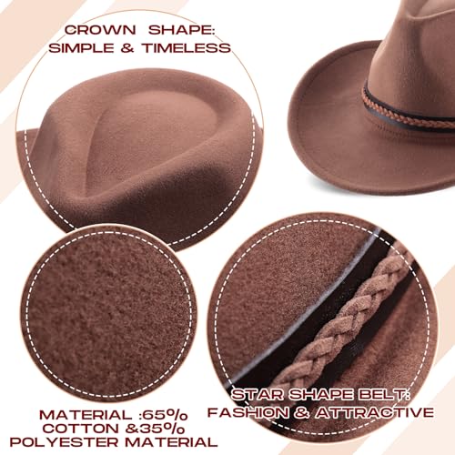 Image of Chuarry 4 Pcs Women Men Felt Western Cowboy Hats Wide Brim Cowgirl Hats Panama Hat for Adults Costume Outdoor