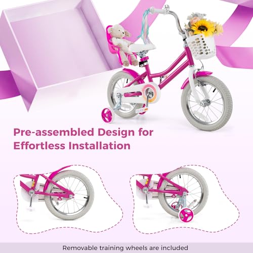 Image of BABY JOY Girls Bike with Streamers & Doll-Seat, Kids Bike for 3-8 Years Old
