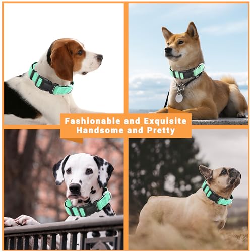 Image of 2 Pack Reflective Dog Collar with Safety Locking Buckle, Adjustable Soft Breathable Comfortable Nylon Pet Collar for Small, Medium and Large Dogs, Turquoise, XS