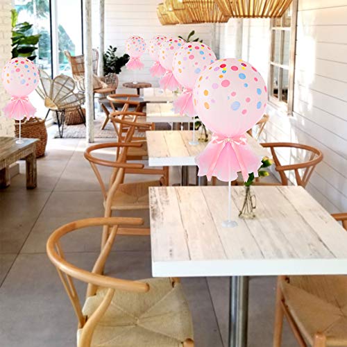 SKOLOO Table Balloon Stand Sticks, Case of 6 Set, Small Balloon Columns for Weddings & Birthday & Baby Shower Table Decorations, Pink Tulle Balloon Tassels (12 inch)