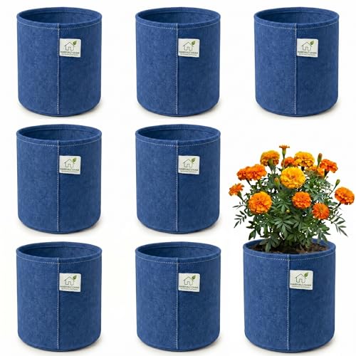 Image of 400 GSM Geo Fabric Round Grow Bags 18x18 Inch, Blue Planting Bags for Terrace and Kitchen Gardening Pack of 8