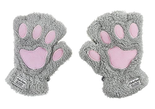 Cute Cat Paw Gloves Faux Fur Plush Winter Fingerless Gloves Mittens Lion Claw Halloween Cosplay Costumes for Women Girls2