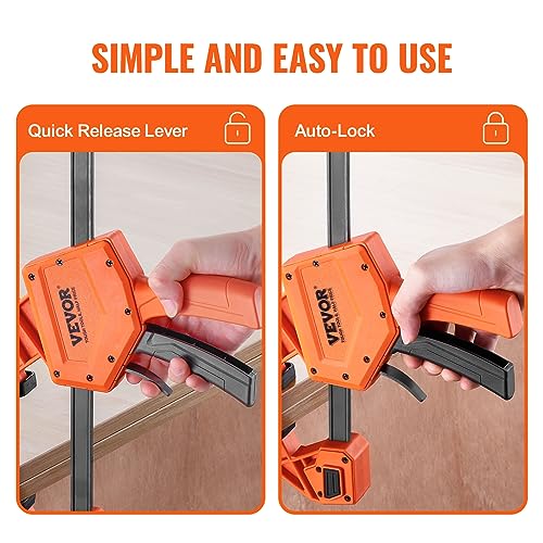 Image of VEVOR Bar Clamps for Woodworking, 2-Pack 24 inch One-Handed Clamp /Spreader, Quick-Change F Clamp with 300 lbs Load Limit, High-strength Plastic and Carbon Steel, Wood Clamps for Woodworking Metal Working