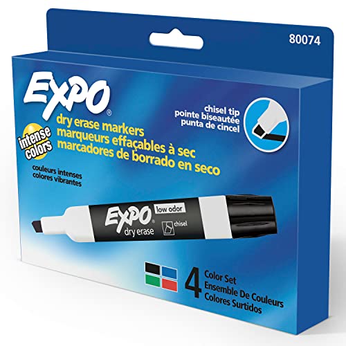 Image of EXPO Dry Erase Markers, Low Odor Ink, Assorted Colors, Chisel Tip, Whiteboard, Calendar, Organization, Essential Supplies for Office, School, Classroom, Teachers, 4 Count (Pack of 2)