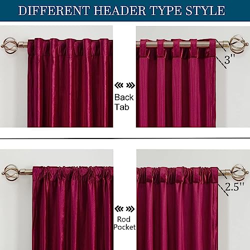 Image of PRIMROSE Red Curtains 90 inch for Living Room Velvet Drapes Blackout Rod Pocket Back Tab Window Treatment Semi Room Darkening Decor Curtains for Bedroom Set of 2 Panels
