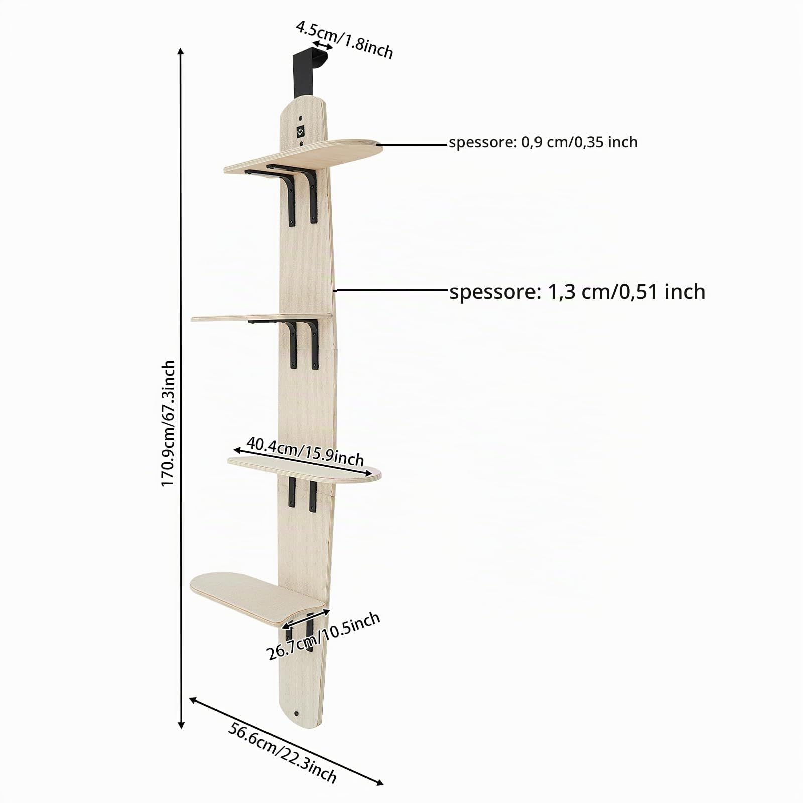 Tiragraffi da porta a 4 livelli, per gatti, salvaspazio, per porte di spessore 40/45 mm e spazio per porte > 3 mm, per famiglie, negozi di animali e gatti