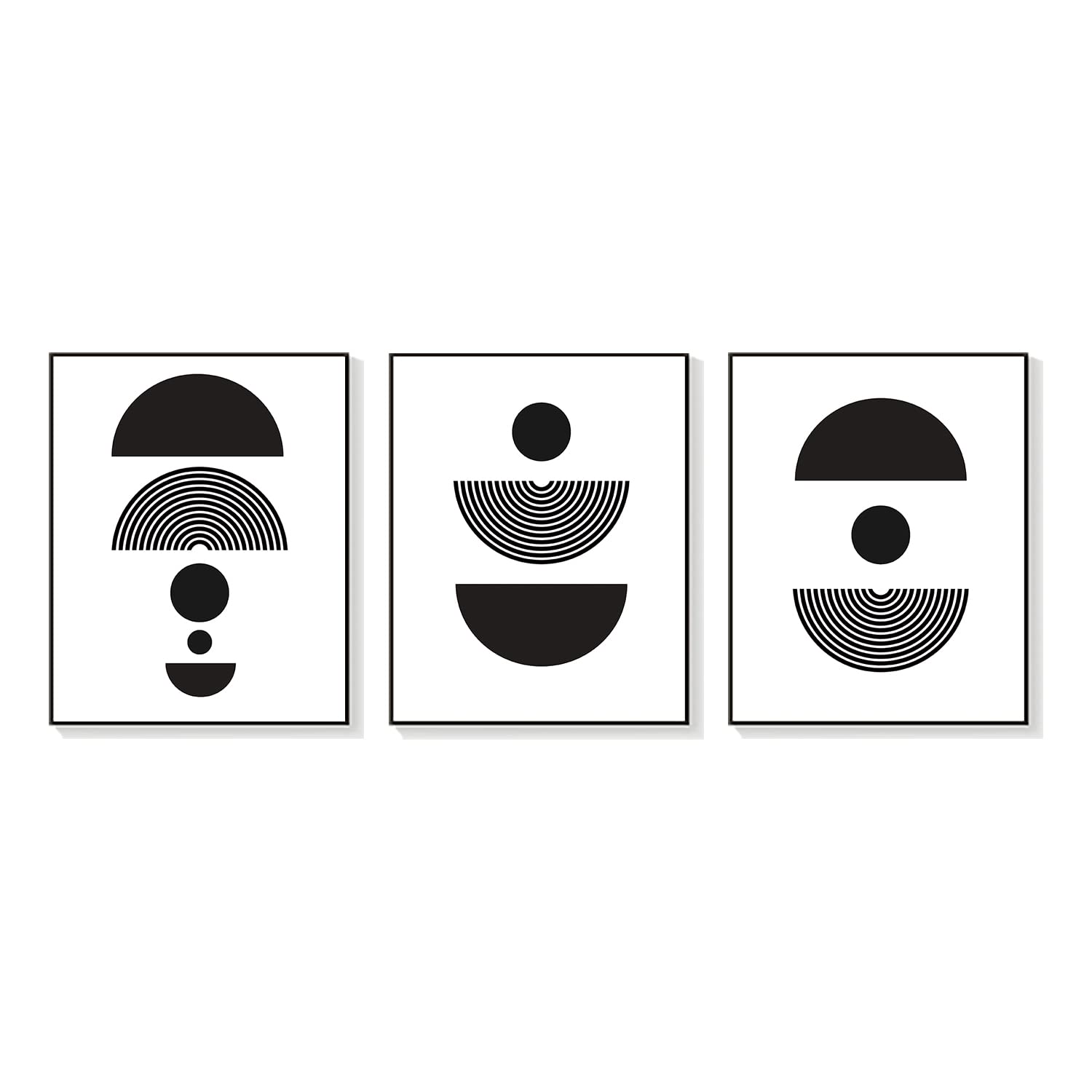 Modern Black and White Abstract Boho Wall Art Prints, Minimalist Sun Line Geometric Canvas Paintings, Neutral Contemporary Simple Aesthetic Poster Pictures for Bedroom Bathroom Home Room Decor Set of 3 Unframed (8x10)