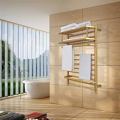 Towel Warmer, Heated Towel Warmer For Bathroom, Wall Mounted Hot Towel Racks With Top Shelf, Stainless Steel Heated Towel Drying Rack (Gold,Plug-In) #TOP5