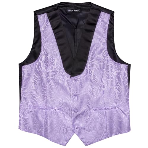 Image of Barry.Wang Mens Silk Lapel /Shawl Collar Vest Tie Sleeve Holder Set Formal /Casual Paisley Vests Wedding Tuxedo Waistcoat