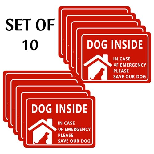 Image of CVANU Dog Inside in Case of Emergency Please Save Our Dog Warning Safety Self-Adhesive Waterproof PVC Vinyl Sign Sticker Size (11.7inchX8.3inch) Pack of 10
