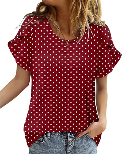 CRAZY GRID Women's Shirts Summer Casual Crewneck Ruffle Short Sleeve Blouses Cute Floral Print Tunic Tops