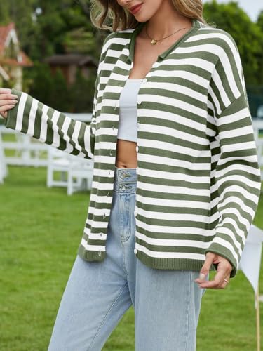 Image of UNCLECAT Womens Striped Cardigan Long Sleeve Button Down Knit Tops