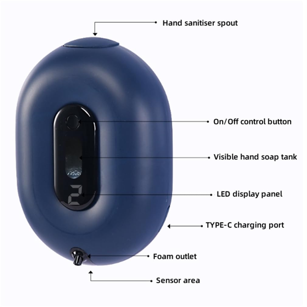 Dispensador Automático De Jabón Sin Contacto, Dispensador De Jabón Espumoso Sin Contacto 280Ml, Pantalla LED Y Depósito De Agua Oculto, Dispensador De Jabón Manos Libres Recargable,Gray