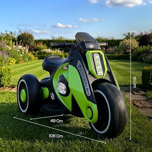 Image of Toyzone Rambo Electric Bike (Green) |12V Rechargeable Bike for Kids with 4.5Ah Battery | LED Lights, Music, MP3 | Smooth Acceleration | 6M Battery Warranty | for Big Kids Age 4-12 Years, Up to 35kg