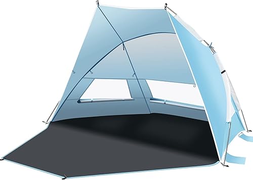 Tienda de campaña de playa para 2-3 personas con protección UV UPF 50+, refugio solar de fácil instalación con 3 ventanas enrollables de malla,