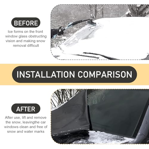 Image of Windshield Ice and Snow Cover, 600D Oxford Winter Waterproof Anti-Freeze Protective Cover, 75 inch x 42.2 inch Foldable Perfect Coverage Frost Cover, Universal for Cars Trucks (Black)
