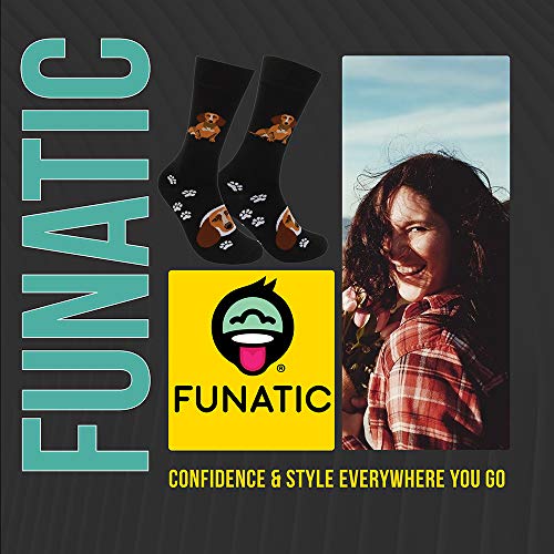 Funatic Dachshund Novelty Crew Socks | Unisex Puppy Lover Gift With Dog And White Paw Image | Best Canine Pet Owner Accessory | Holiday Party Day Apparel Present For Men Women | One Size Fits Most #TOP4