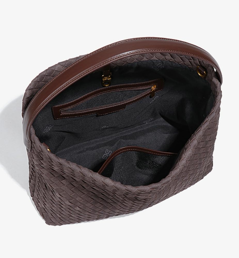Woven Bags Women Slouchy Woven Suede Tote Bag Trendy Suede Hobo Purse Vintage Satchels Handbag for Work Travel (Khaki)
