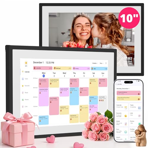 Image of Digital Calendar 10 Inch Touch Screen, Electronic Calendar and Chore Chart for Family Monthly /Weekly Planner, Interactive Smart Calender with Task Rewards, Meal Planner, Desk Mount