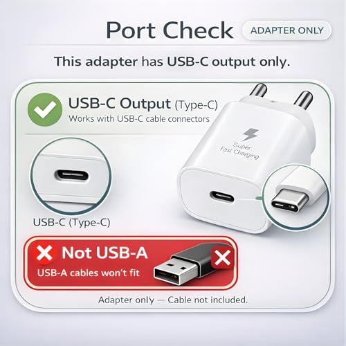 Image of Novobit 25W C-Type Super Fast Adapter Compatible with Samsung Galaxy S /A /M /F Series | Novobit Super Fast Charger Adapter for S23 /S22 /S21 /21 fe /S20 /M14 5G /M34 /M54 /M53 /M33 /M13 /A34