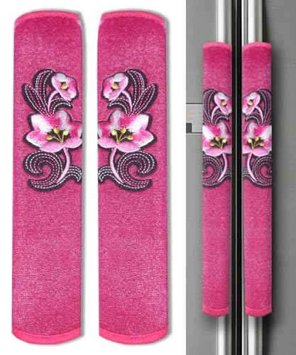 Image of Velvet Multipurpose 11 inchx6 inch 3 Layer Handle Cover for Fridge, Microwave, Oven, Door -Soft & Washable Handle Protector for Single /Double Door Suitable for All Brands-Pink-Pack of 2