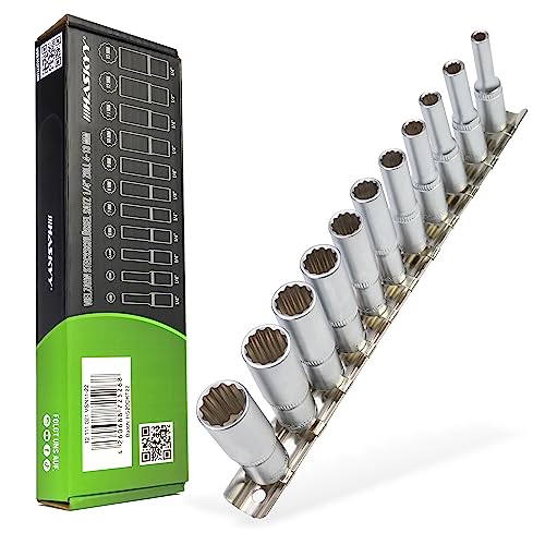 HASKYY Jeu de douilles longues 1/4/” 4-13 mm Douilles 12 pans Argenté