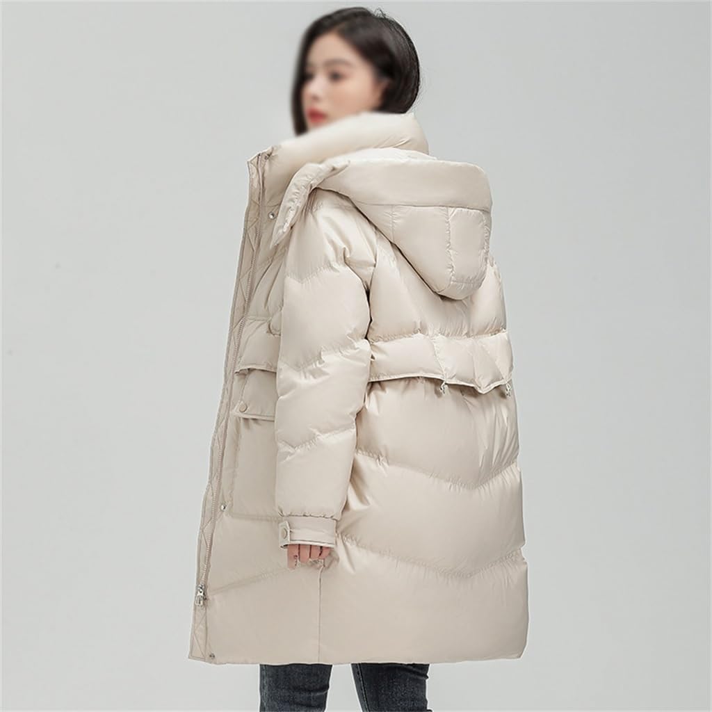 Mid-length Women's Down Jacket Hooded Removable Thickened Warm Fall And Winter Jacket