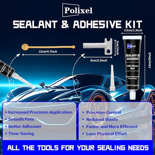 image for POLIXEL Black RTV Silicone Sealant Adhesive, 100% Silicone Caulk, Wate
