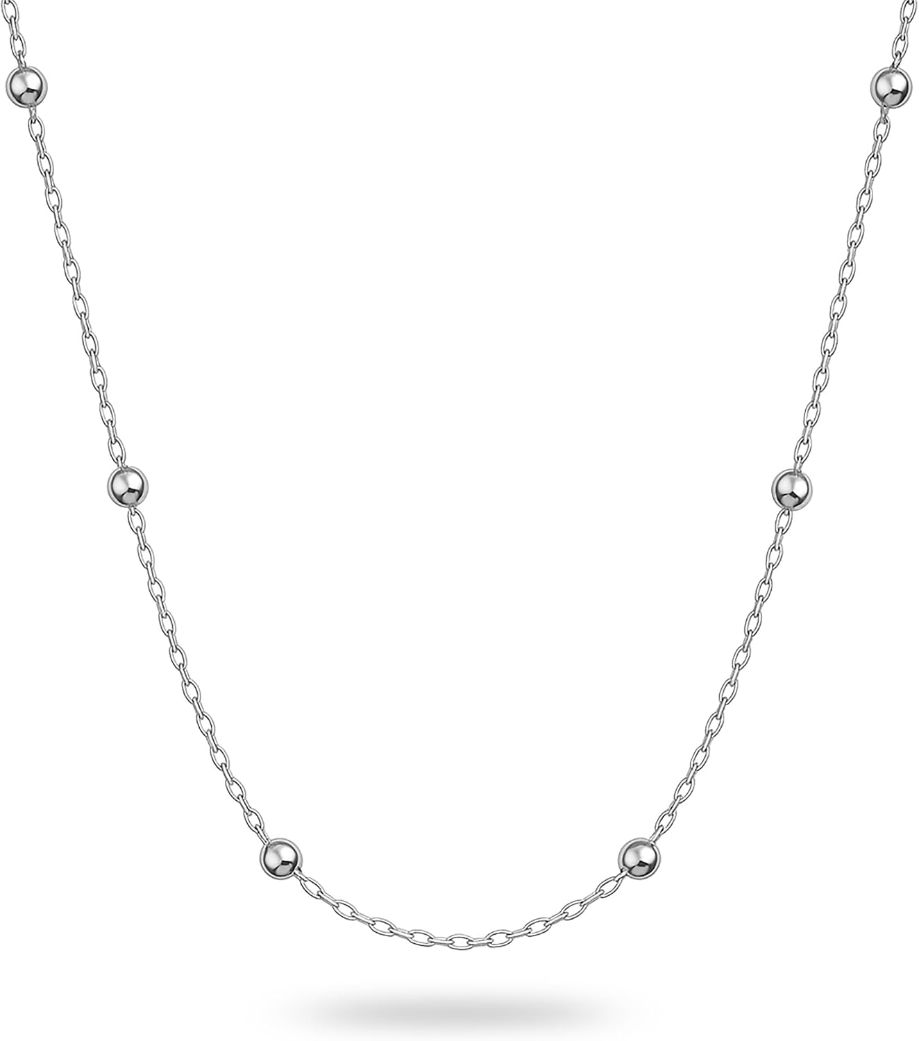 Dainty 925 Sterling Silver Satellite Bead Chain Necklace for Women – Thin Italian Beaded Cable Chain – Non-Tarnish, Waterproof, Hypoallergenic, Nickel-Free – 18, 20, 22 Inch