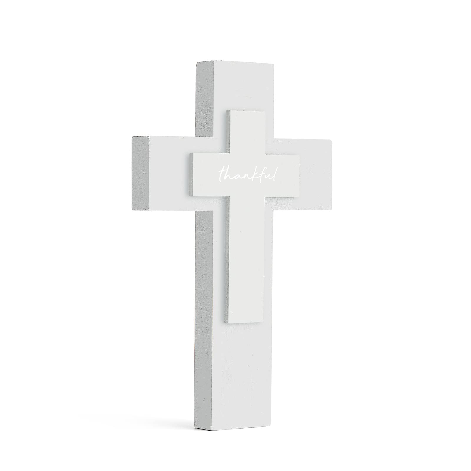 BPA White Wood Cross Wall Wooden Cross Spiritual Religious with Hook and Word Thankful Design Can Stand Desktop or Hanging Wall for Home Decoration Wooden Cross Sign Great For Christians Gift